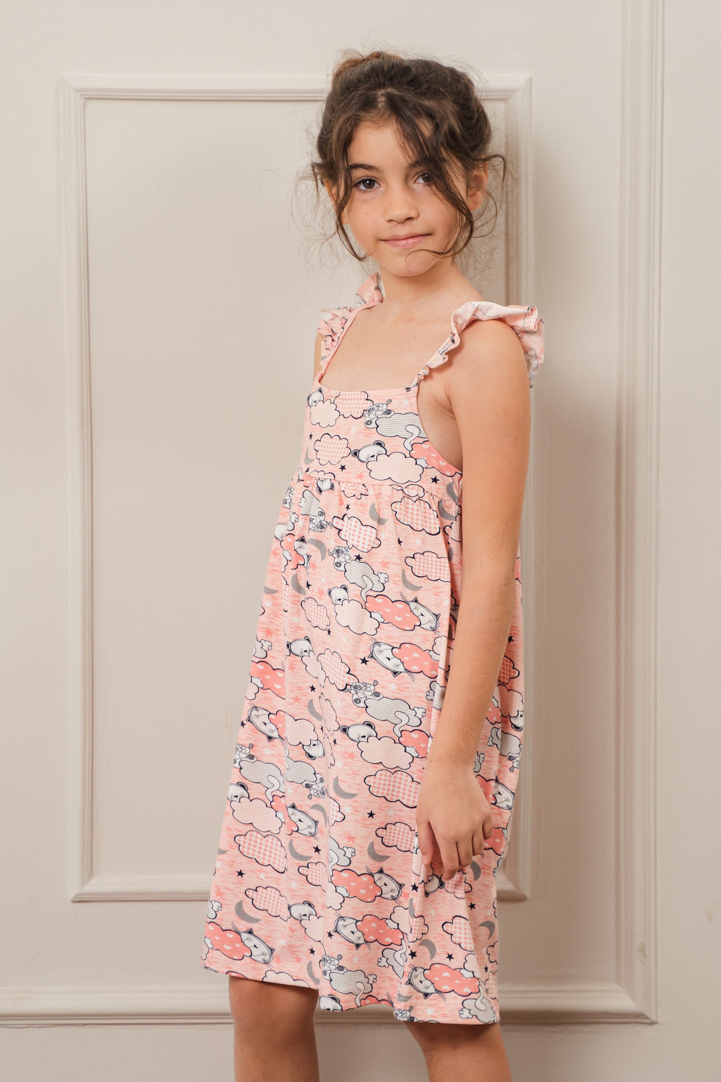 Clouds Girls Dress In Pink