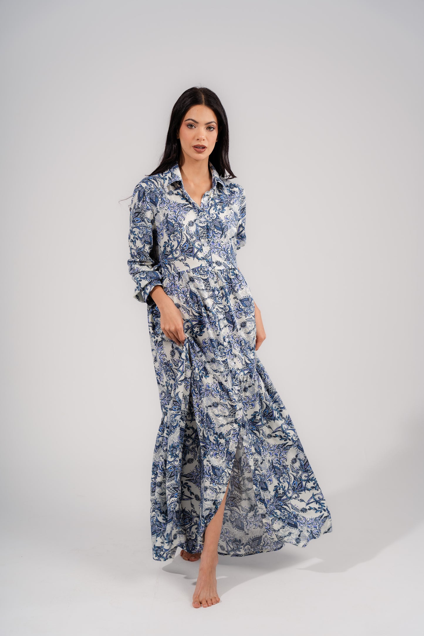 Printed Long Dress | Blue