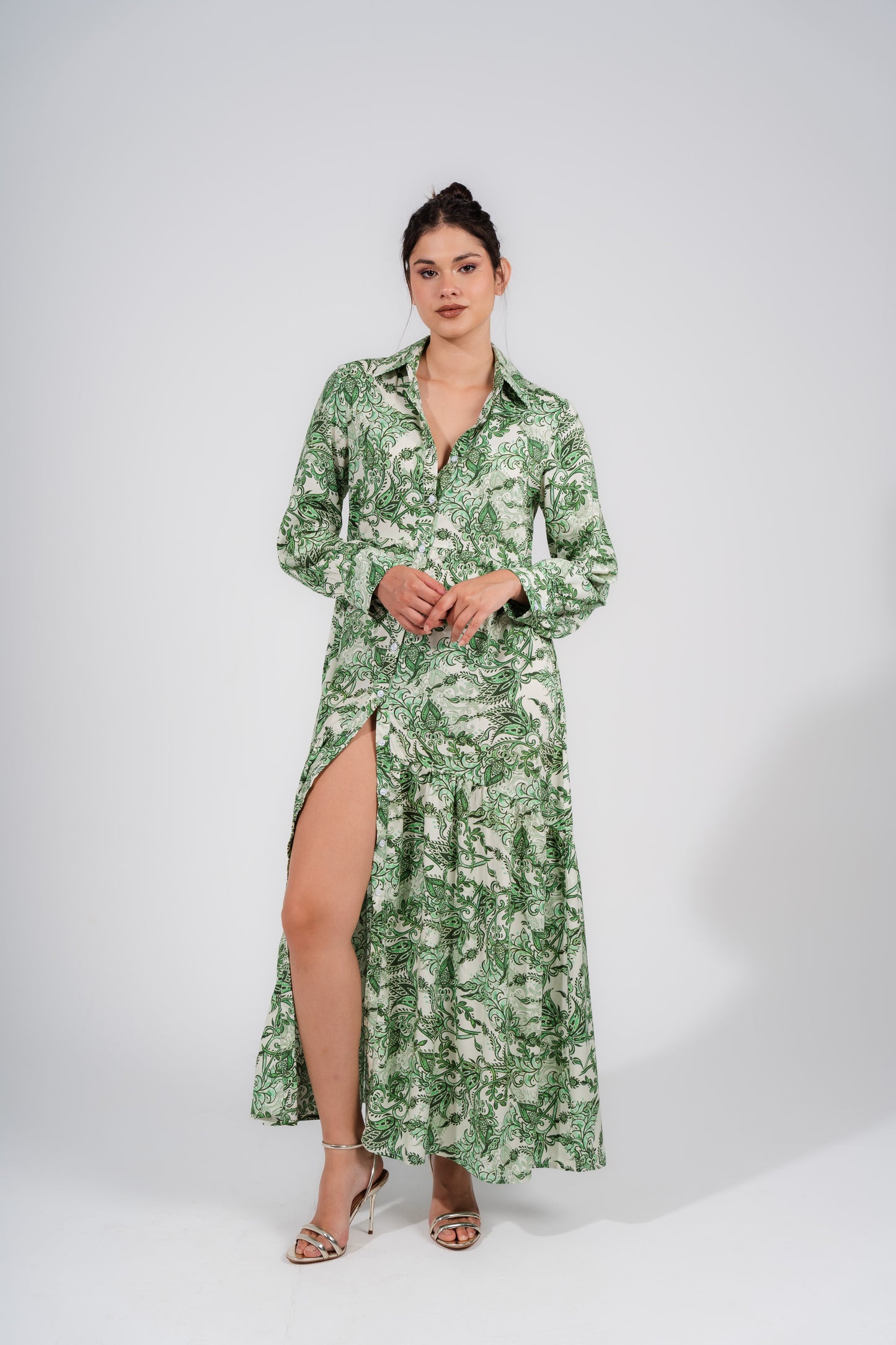 Printed Long Dress | Green