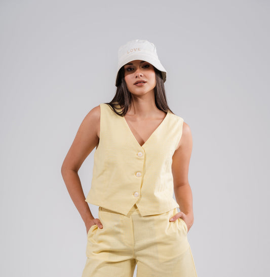 Linen Vest In Yellow
