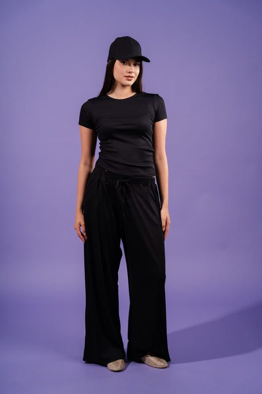 Ribbed Wide Leg Pants | Black