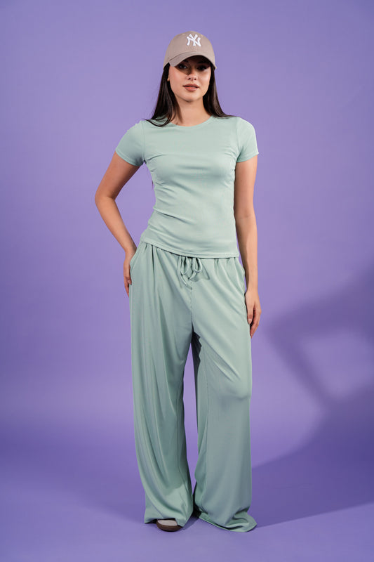 Ribbed Wide Leg Pants | Mint Green
