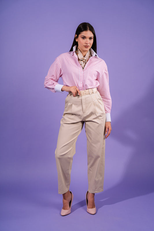 Mom Fit Trousers In Beige