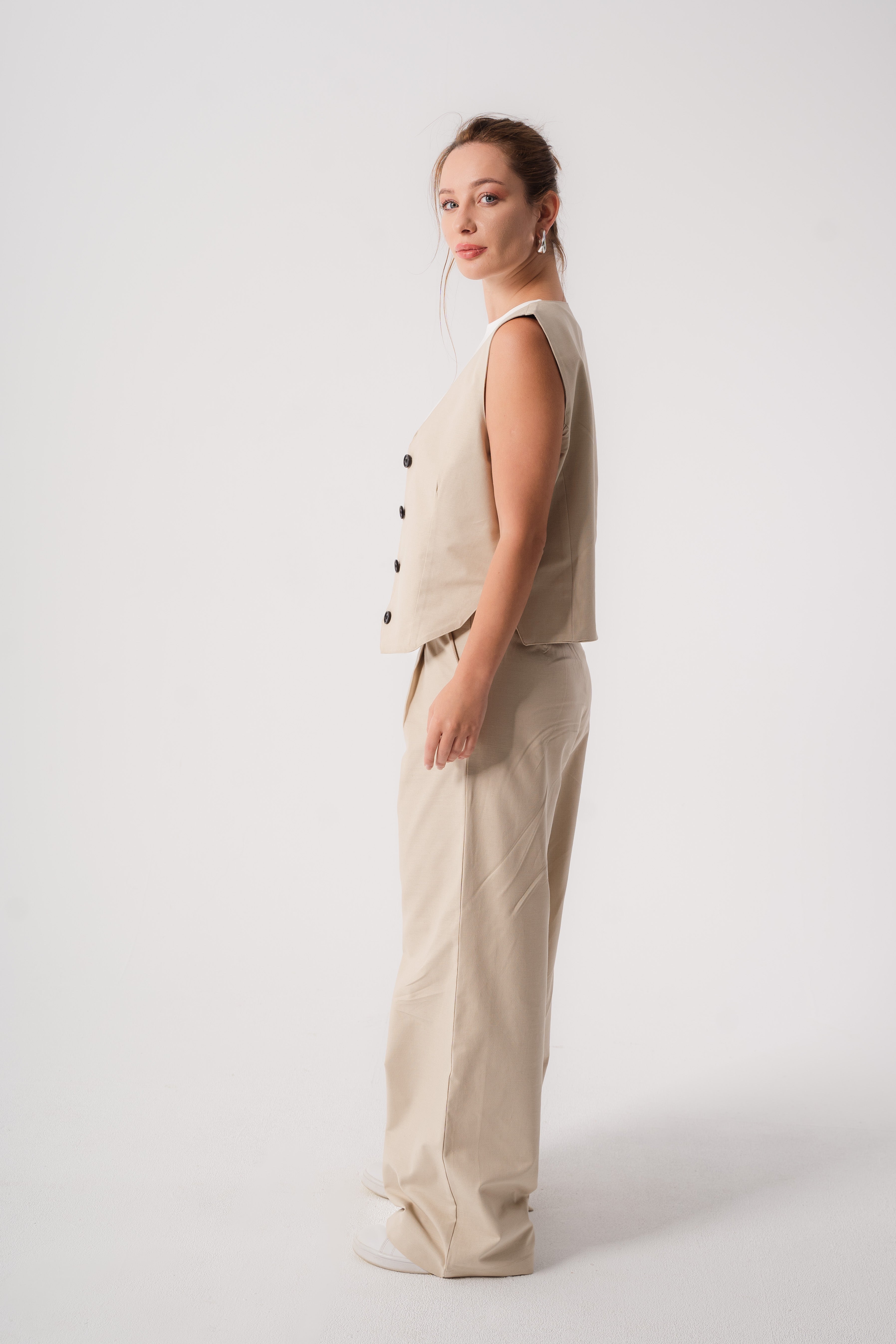 Beige Straight Cut Pants