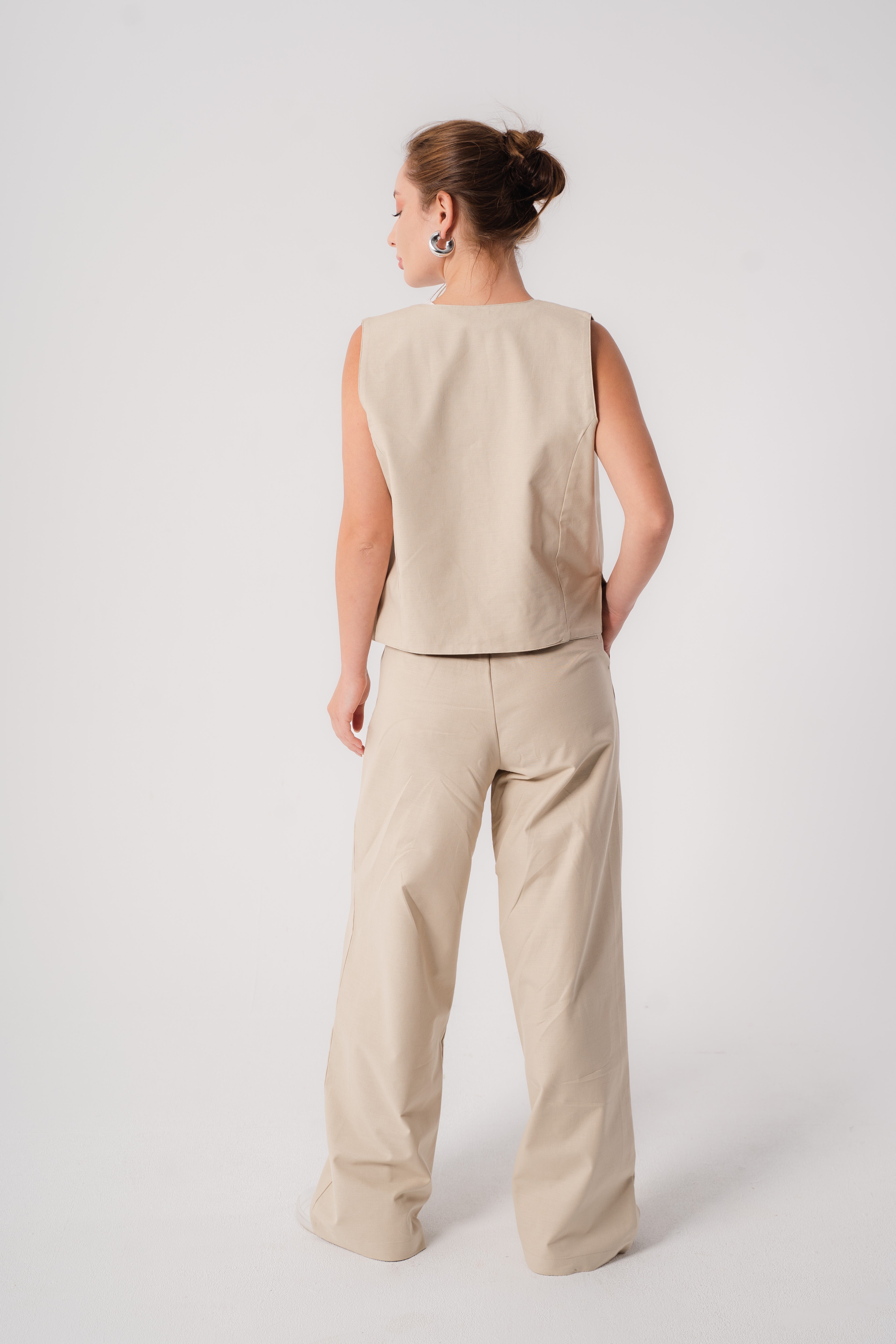 Beige Straight Cut Pants