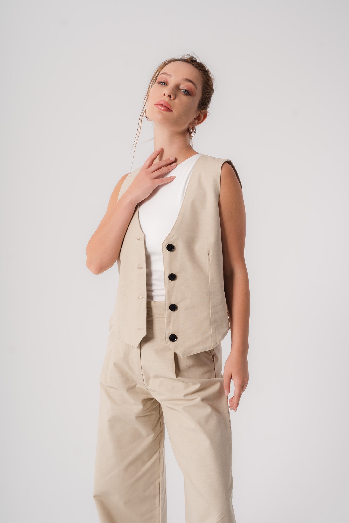Beige Straight Cut Pants