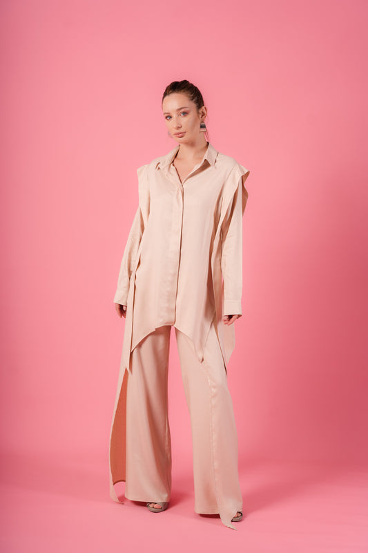 Asymmetrical Shirt Set l Beige
