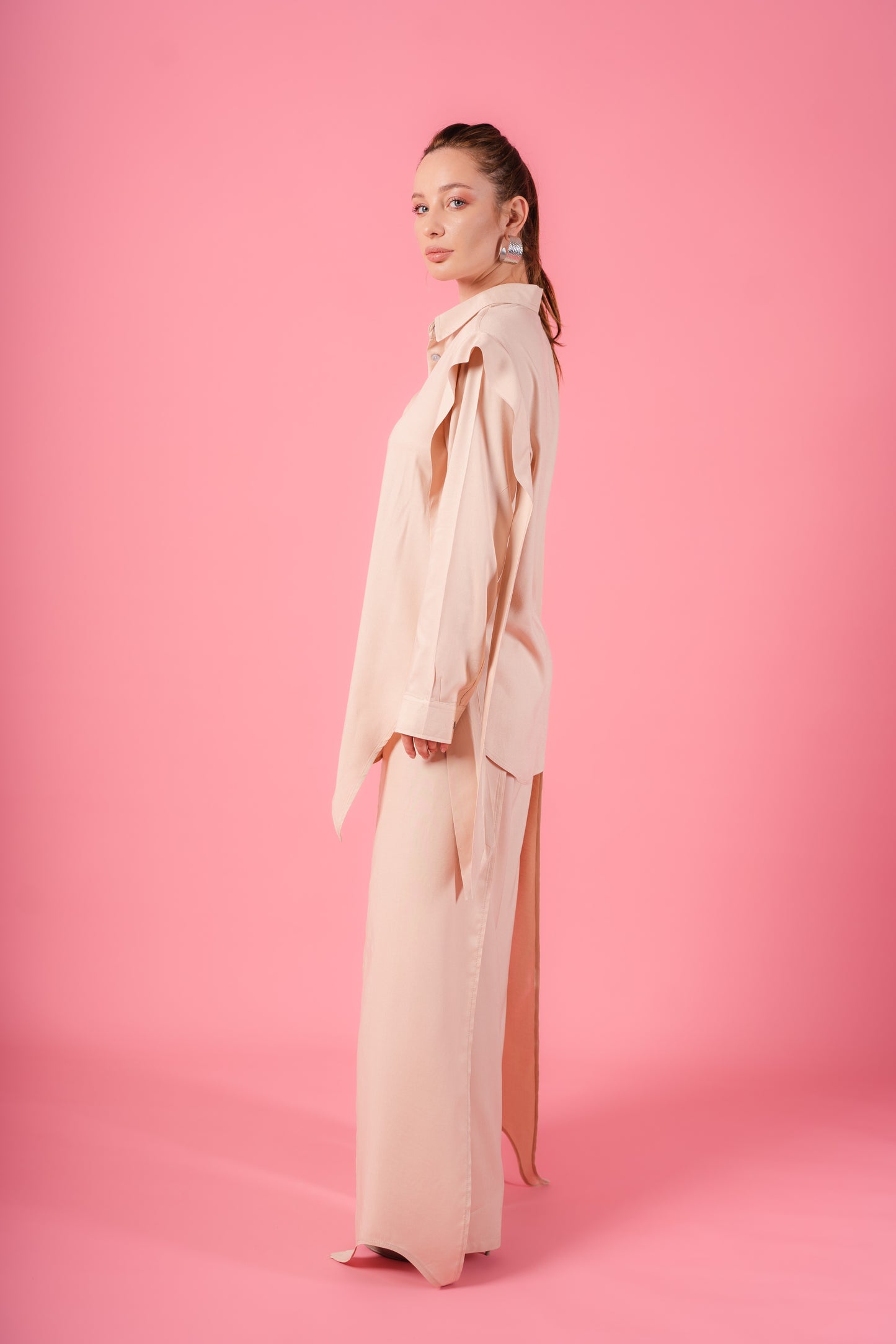 Asymmetrical Shirt Set l Beige
