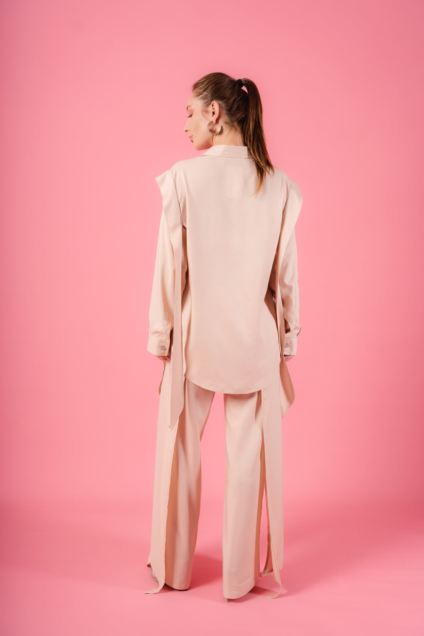 Asymmetrical Shirt Set l Beige
