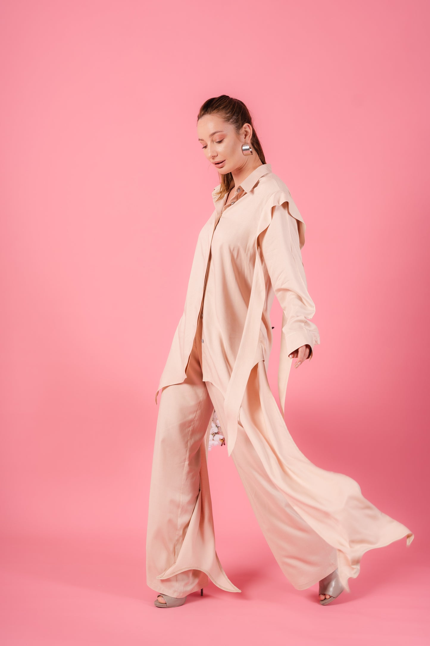 Asymmetrical Shirt Set l Beige
