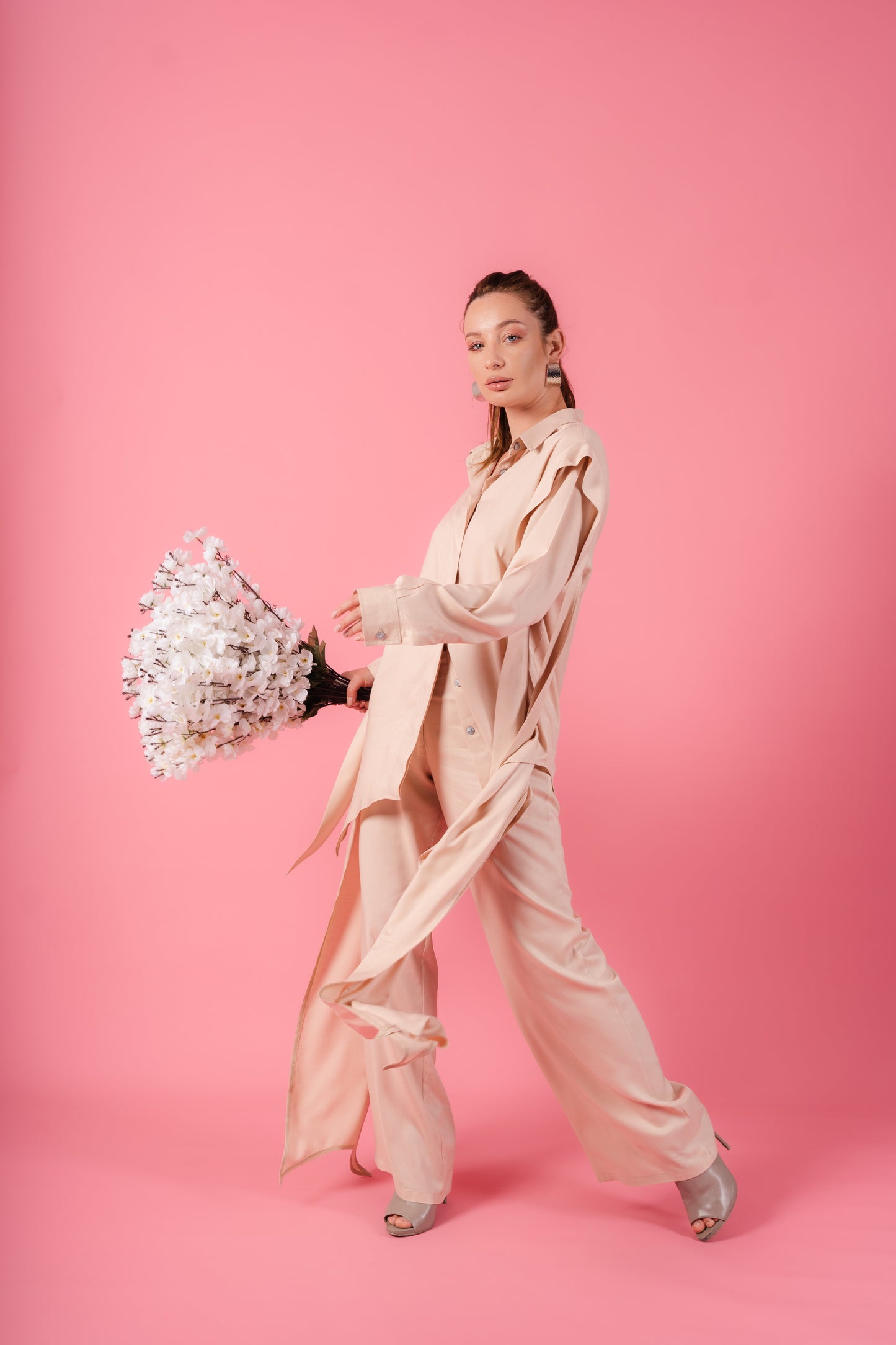 Asymmetrical Shirt Set l Beige
