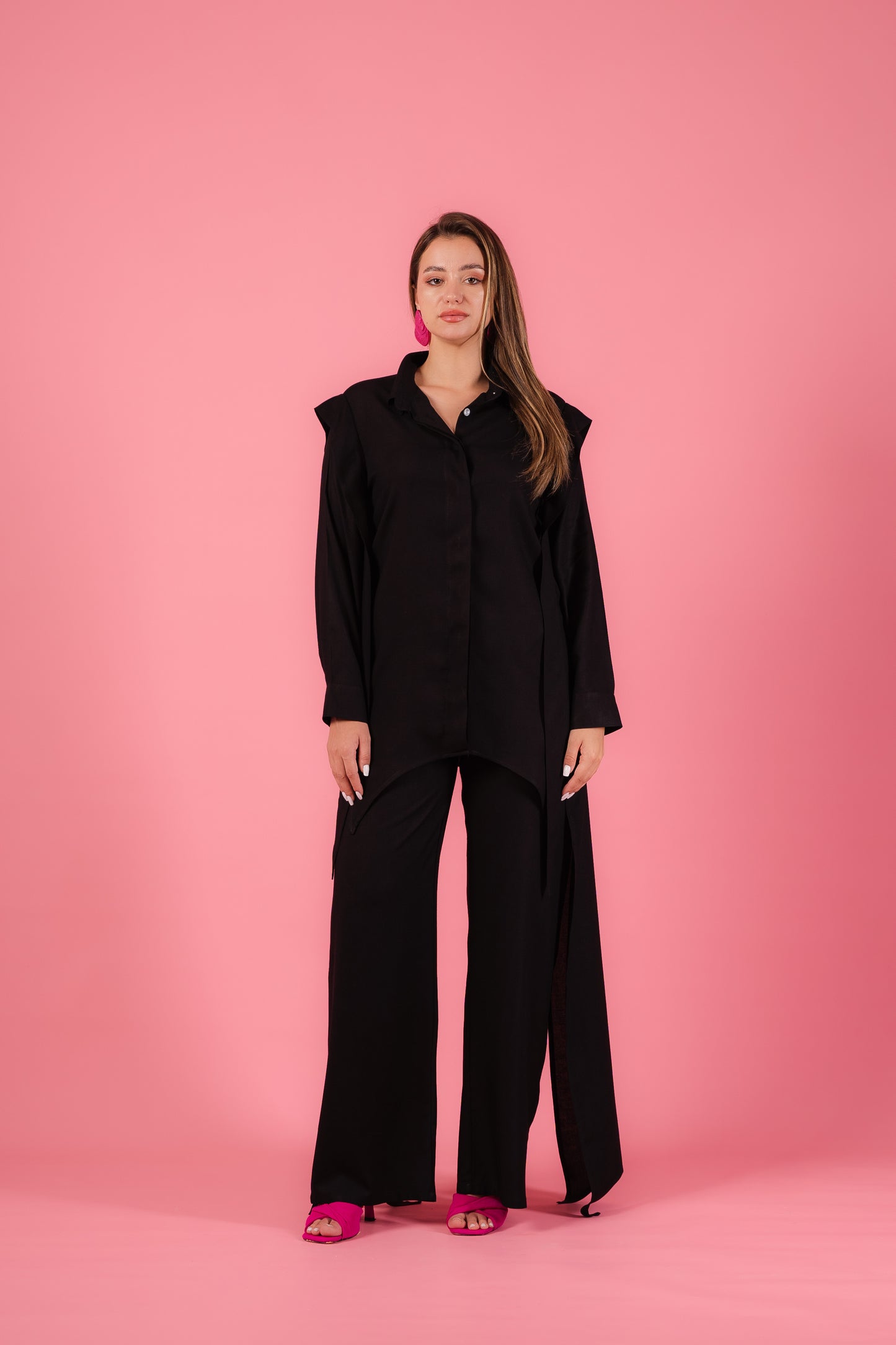 Asymmetrical Shirt Set l Black