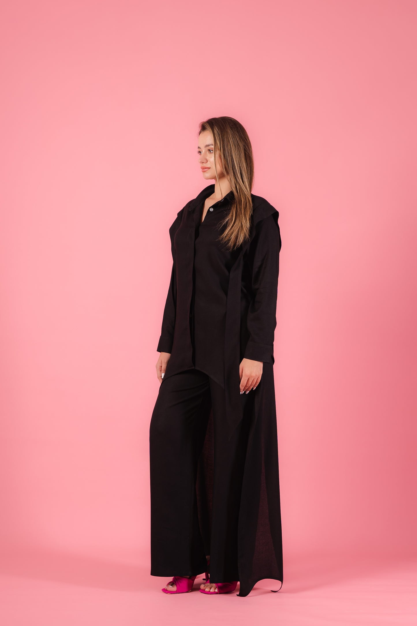Asymmetrical Shirt Set l Black