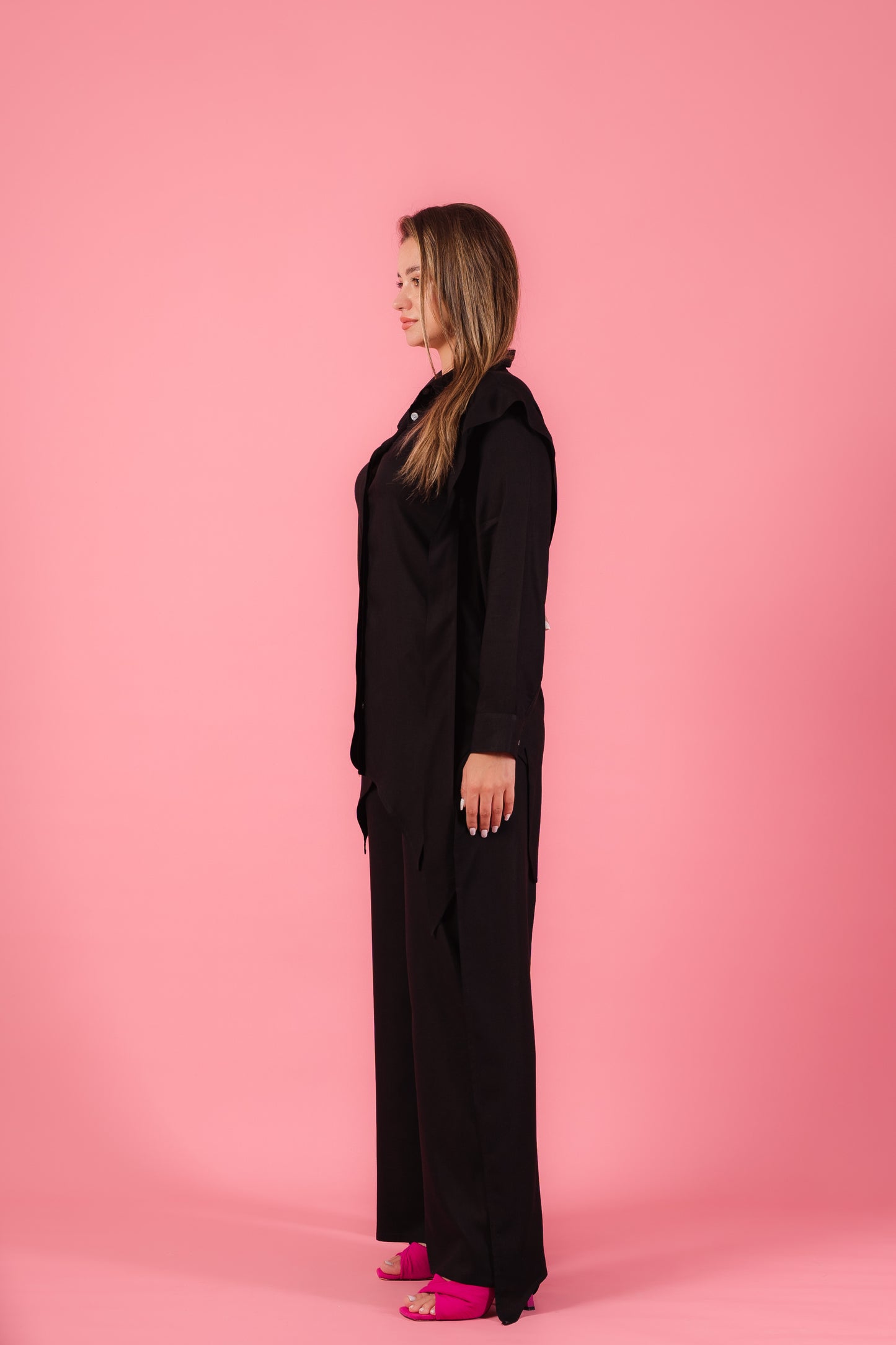 Asymmetrical Shirt Set l Black