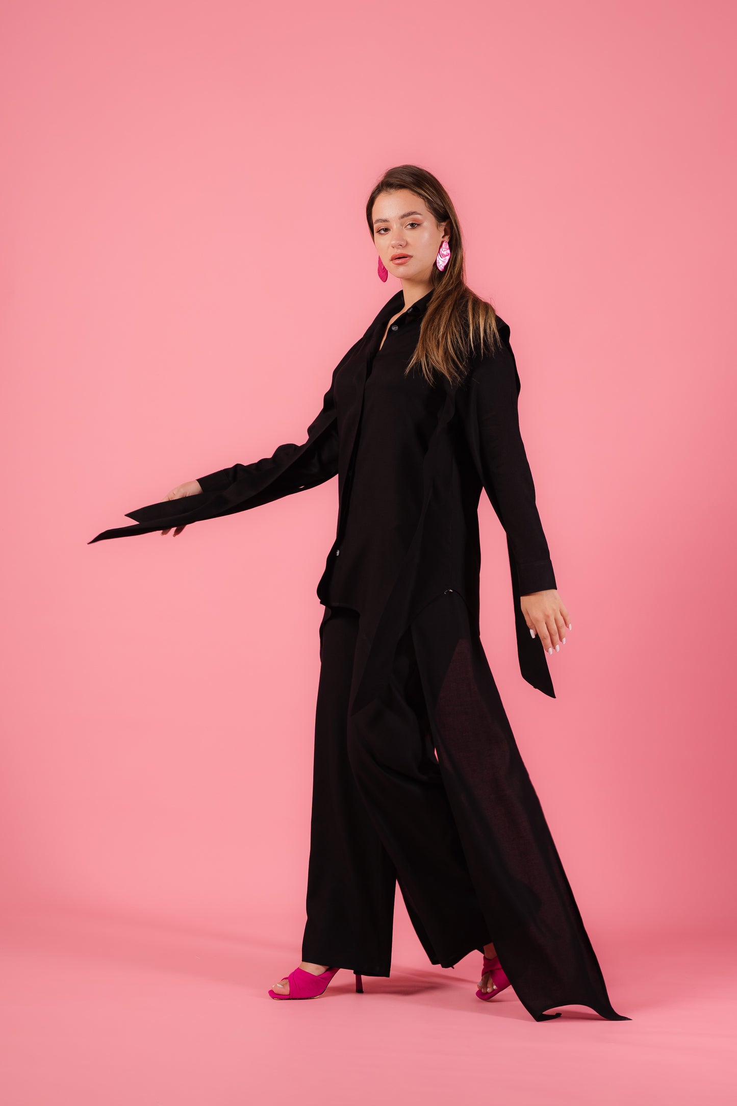 Asymmetrical Shirt Set l Black