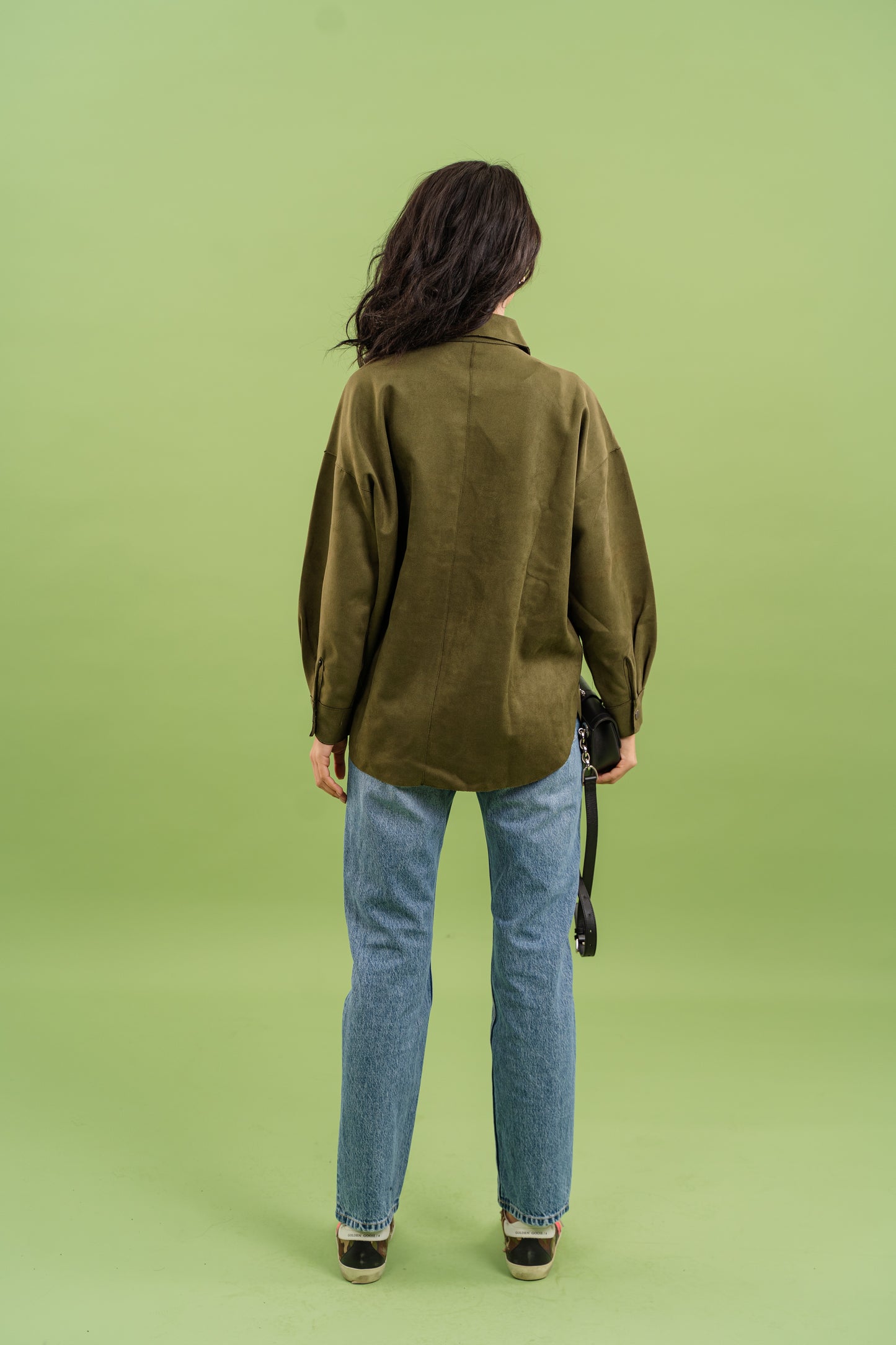 Faux Suede Overshirt In Olive