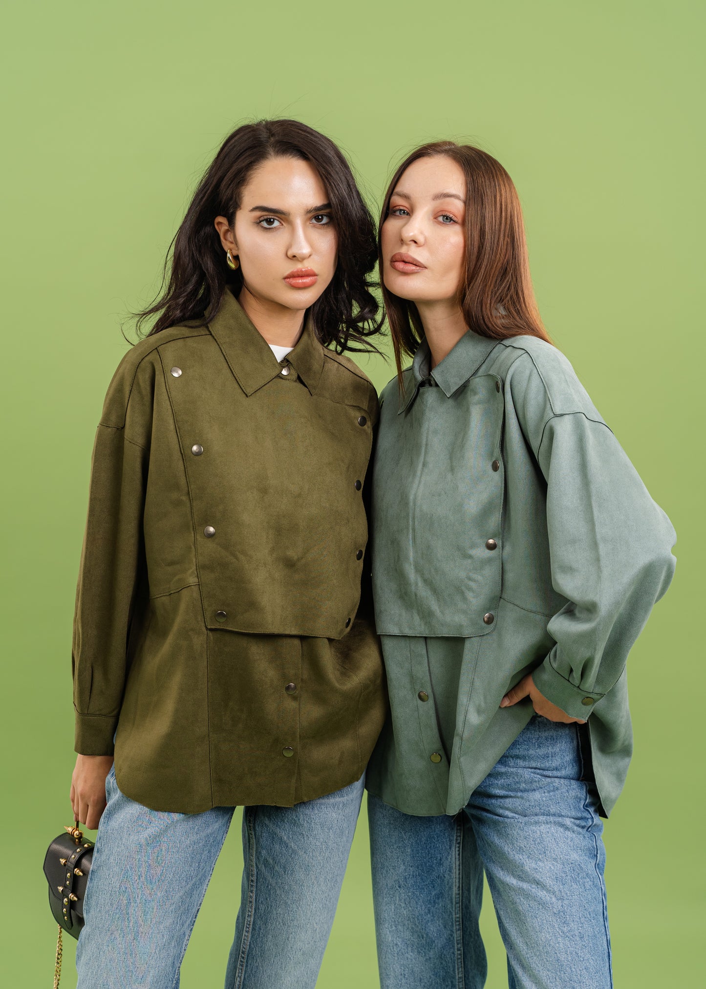 Faux Suede Overshirt In Olive