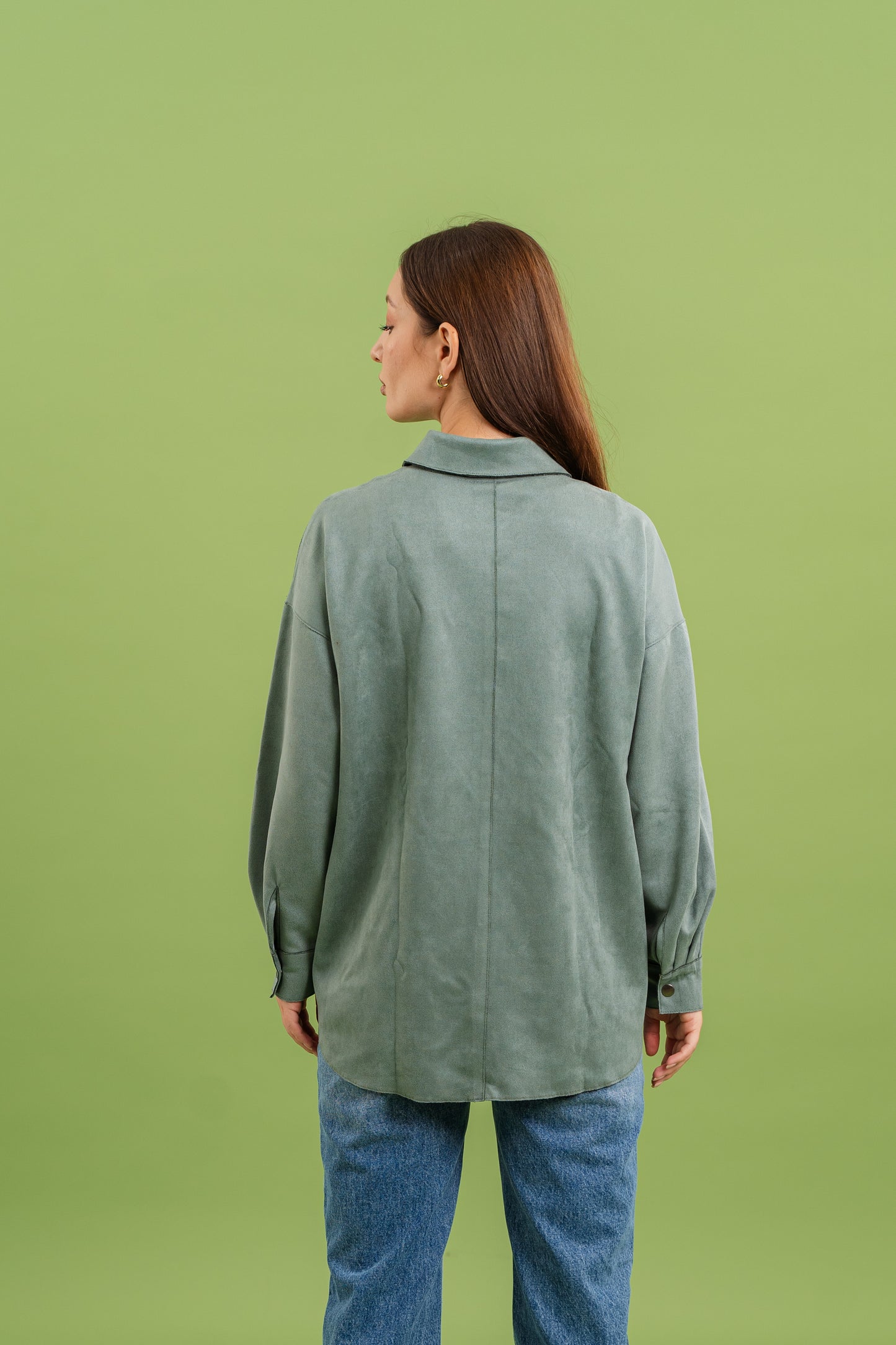 Faux Suede Overshirt In Mint