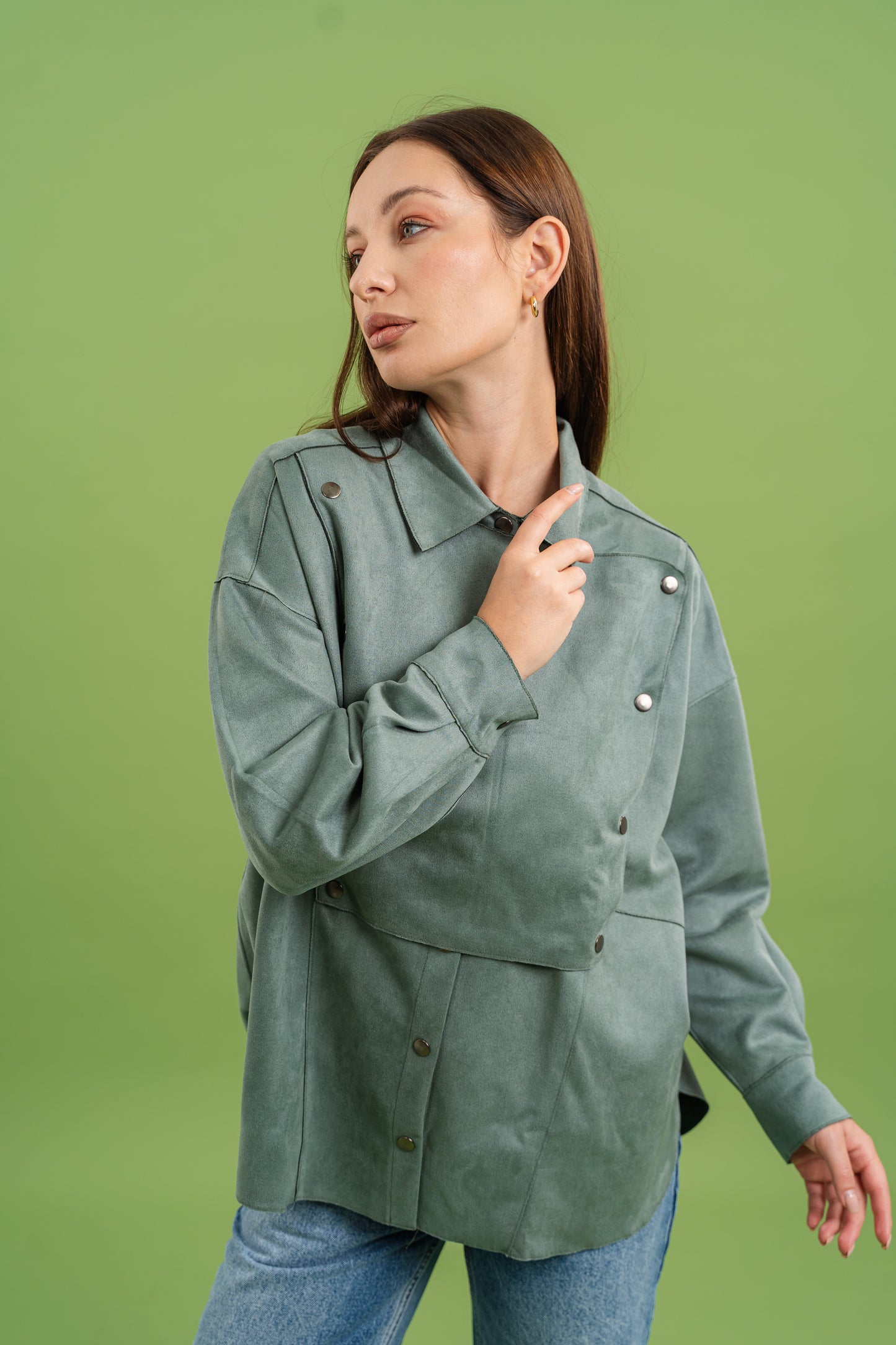 Faux Suede Overshirt In Mint
