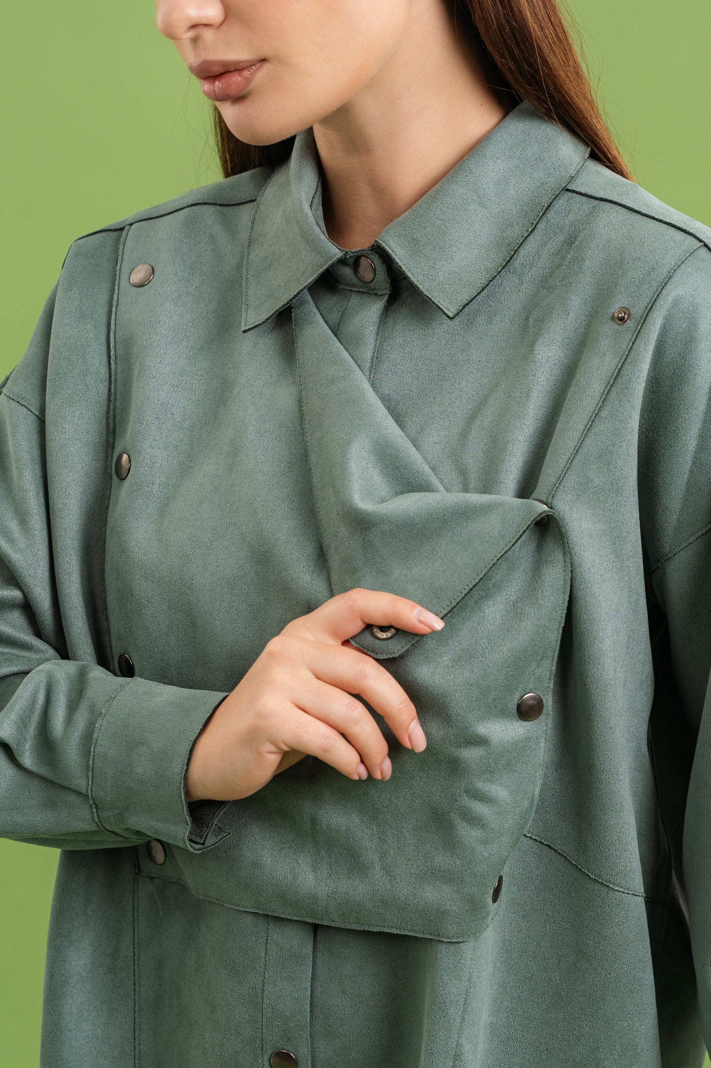 Faux Suede Overshirt In Mint
