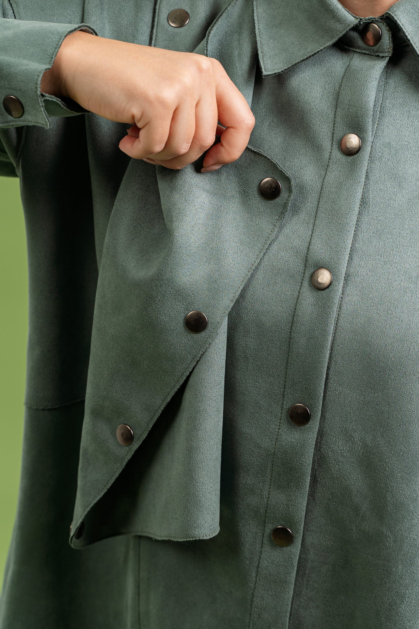 Faux Suede Overshirt In Mint