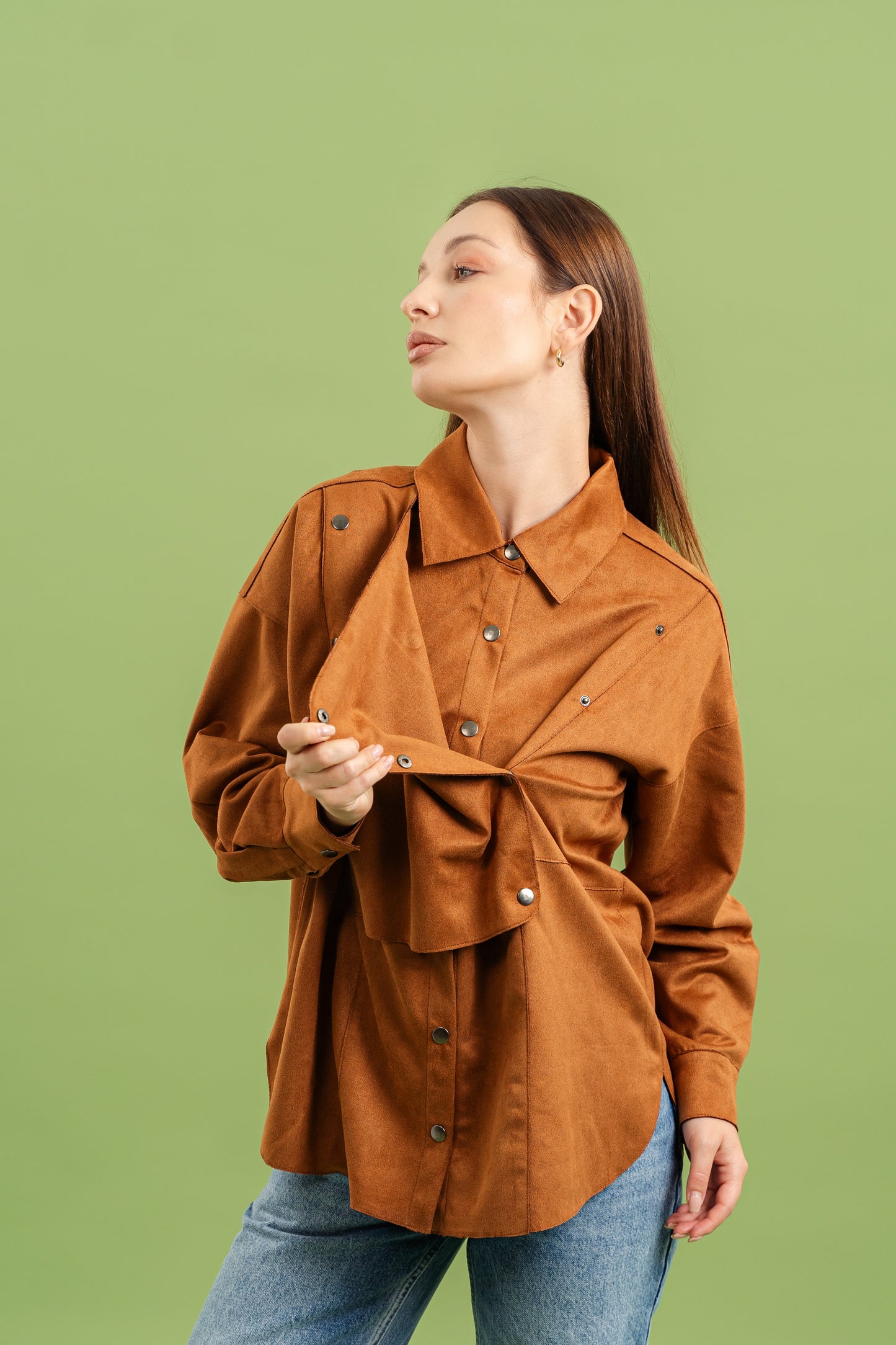 Faux Suede Overshirt In Camel