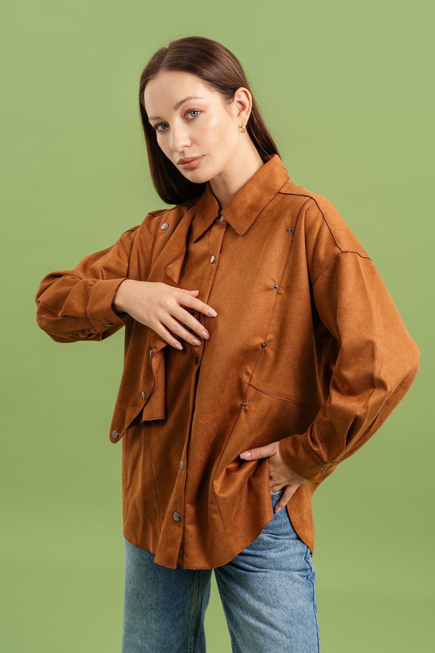 Faux Suede Overshirt In Camel