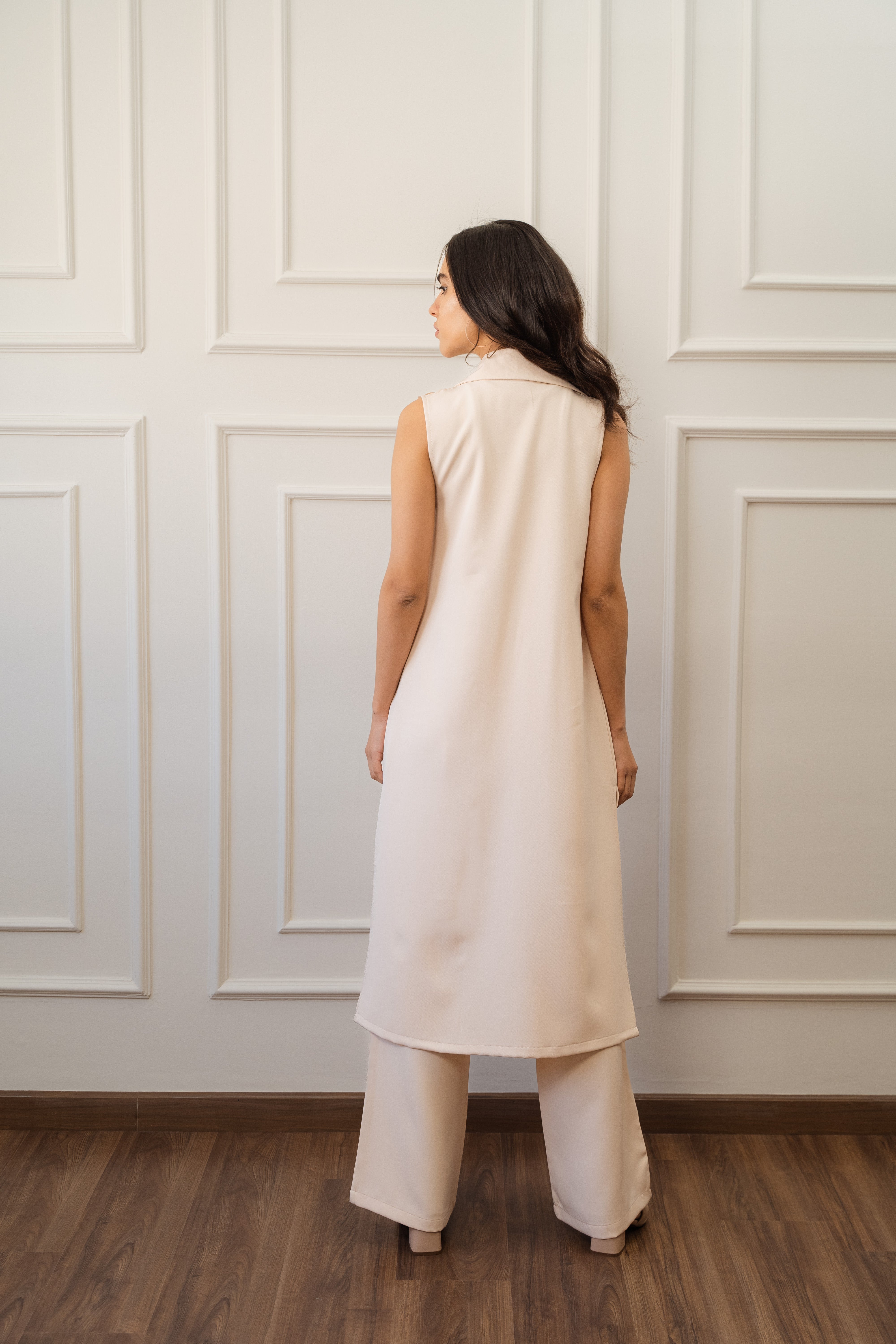 Long Classic Vest In Light Beige