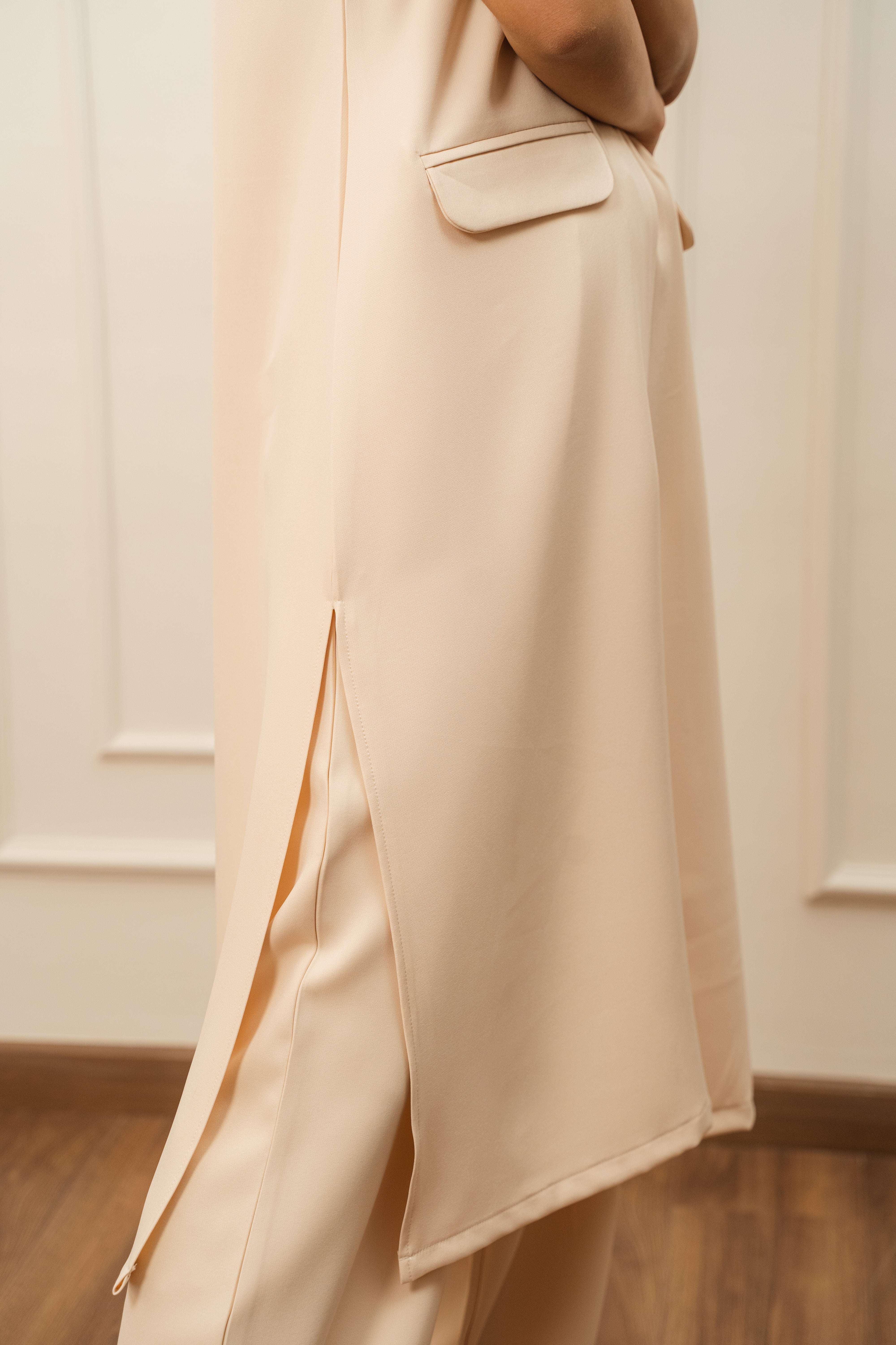 Long Classic Vest In Light Beige