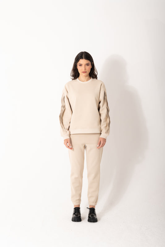 Ruffled Sleeves Tracksuit In Beige