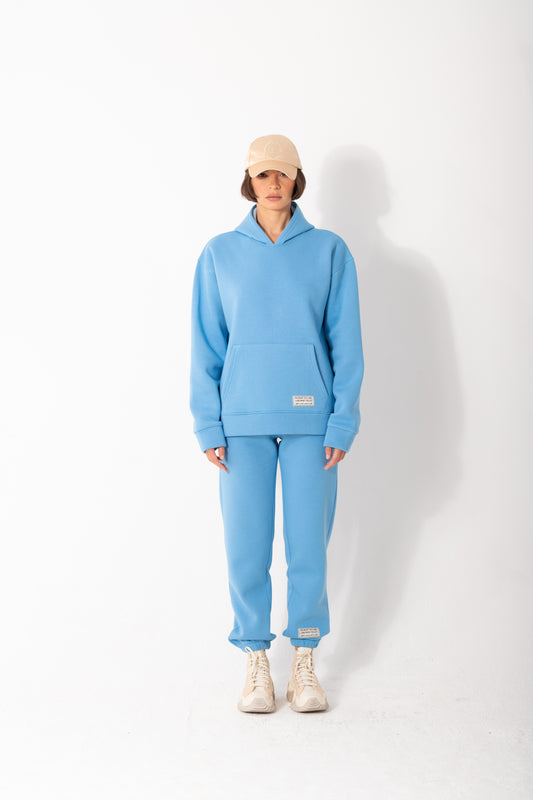 Basic Melton Hoodie Set In Baby-Blue