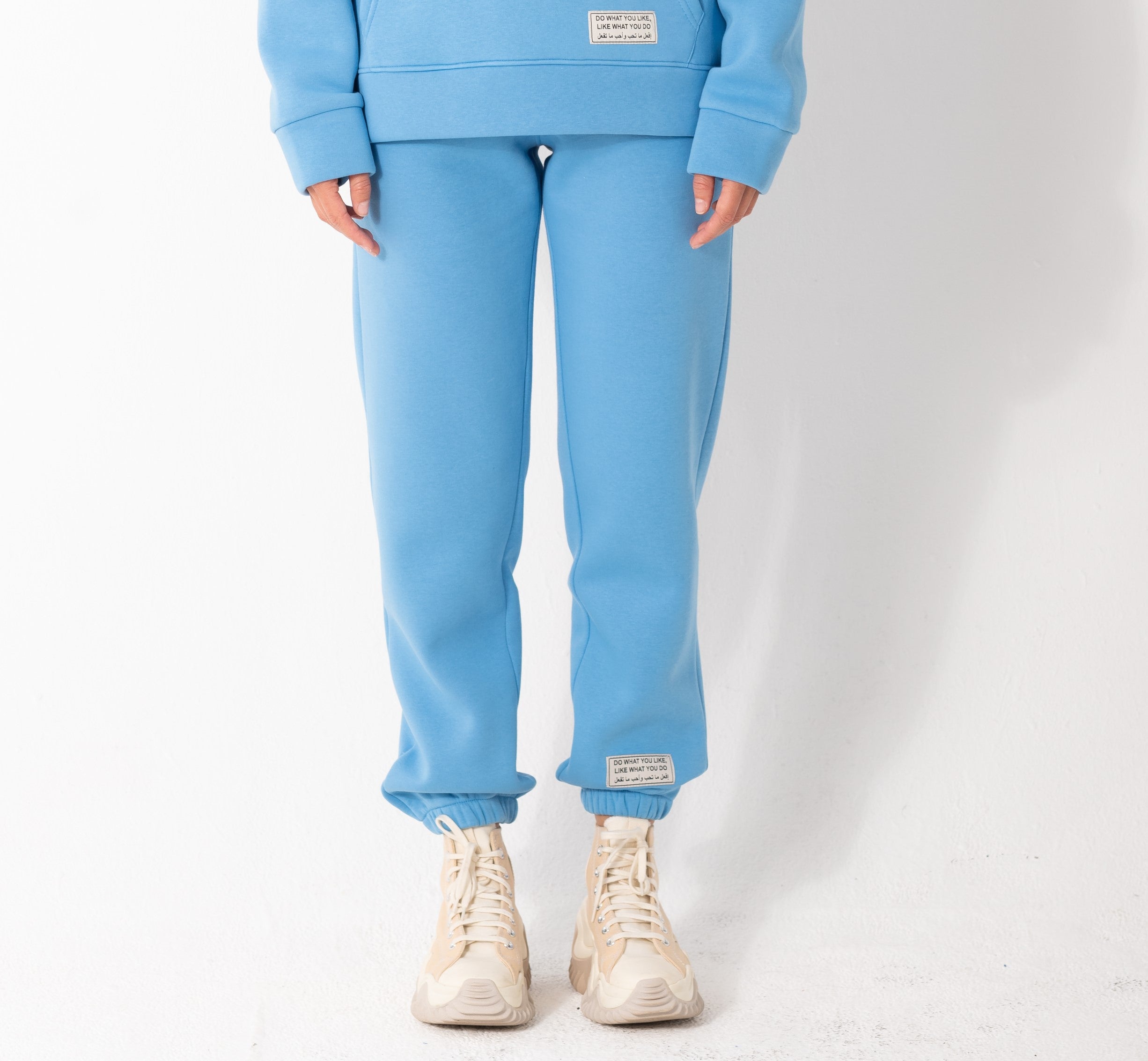 Elastic Basic Patch Sweatpants In Blue
