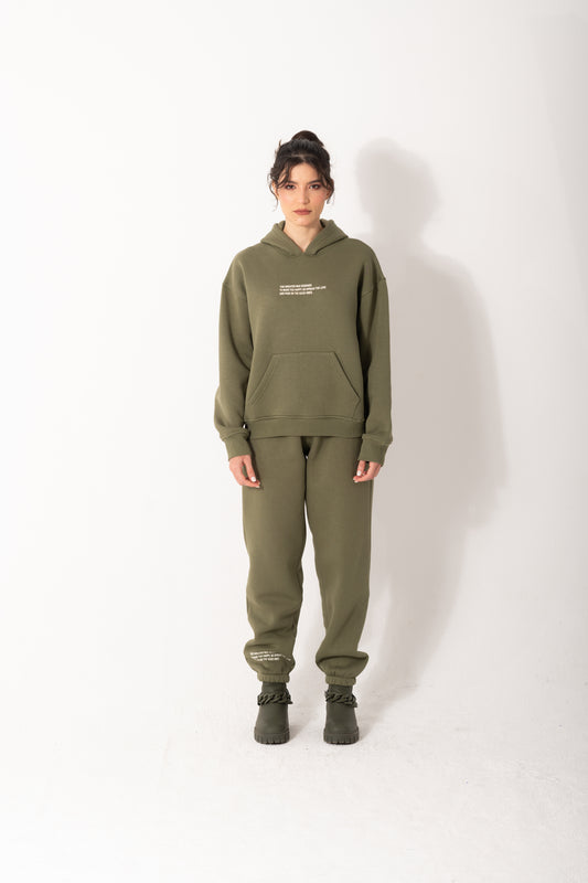 Printed Melton Hoodie Set In Olive