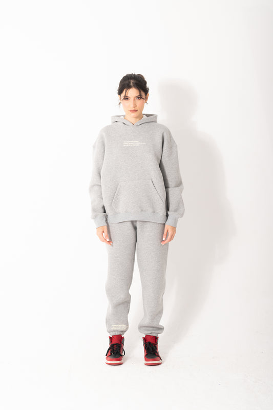 Printed Melton Hoodie Set In Gray