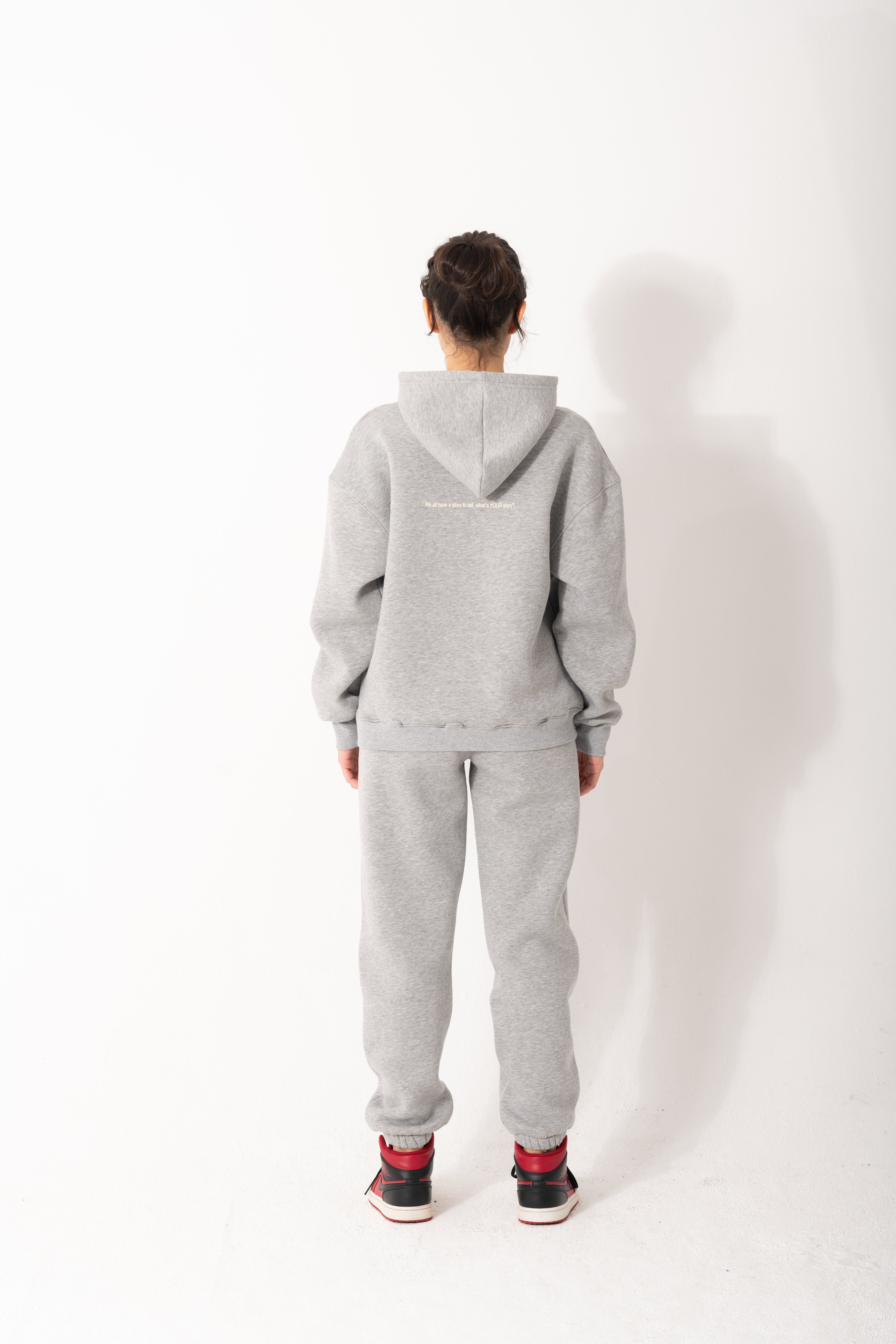 Printed Melton Hoodie Set In Gray