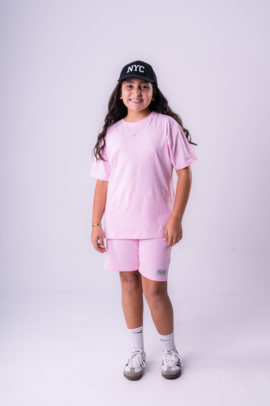 Slogan Short Set|Pink