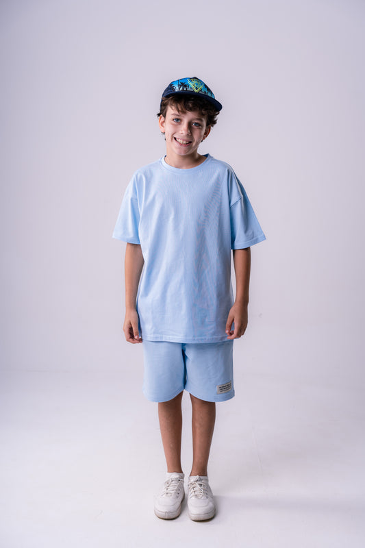 Slogan Short Set|Baby Blue