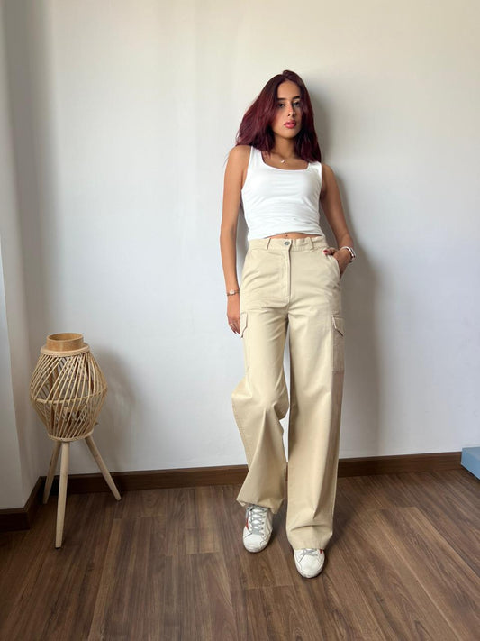 Gabardine Cargo Pants In Beige