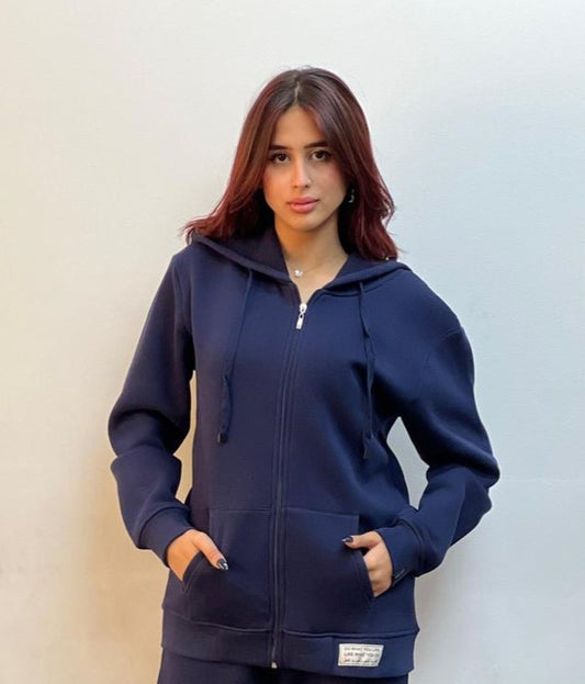 hooded jacket in fleece | Navy