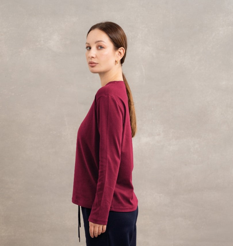 Round Neck Top In Dark Red
