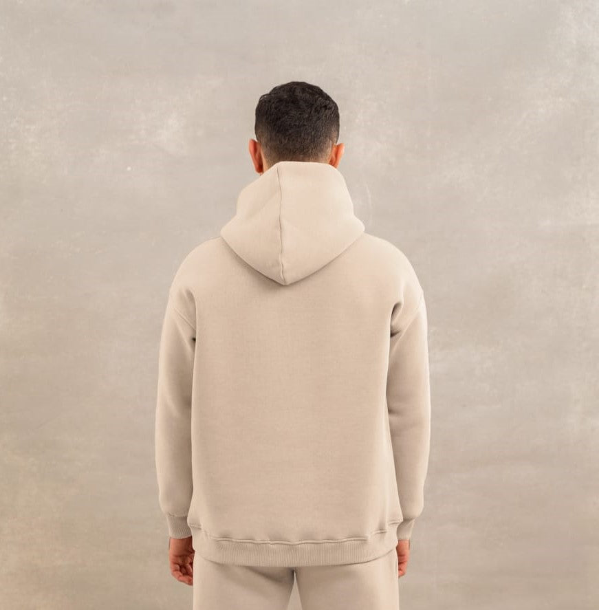 Men Basic Fleece Hoodie In Beige