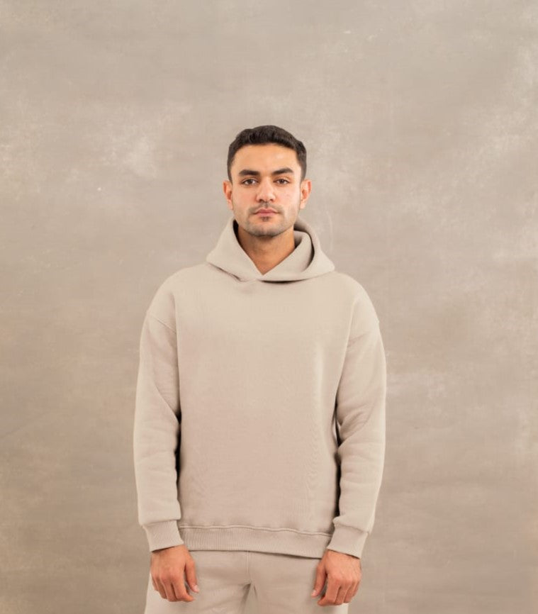 Men Basic Fleece Hoodie In Beige
