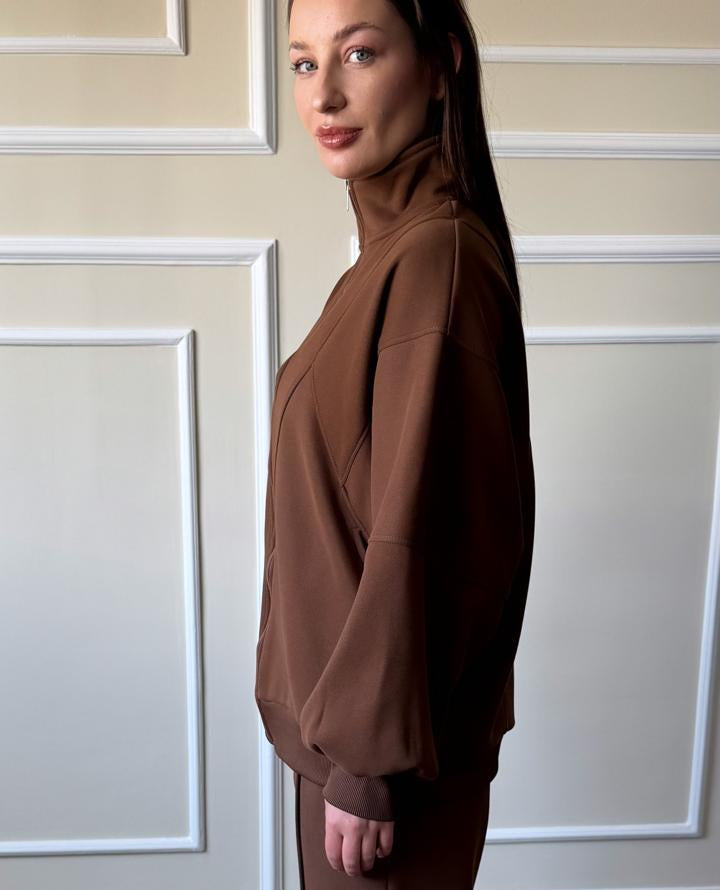 Soft Bomber Hooded Jacket In Light Brown