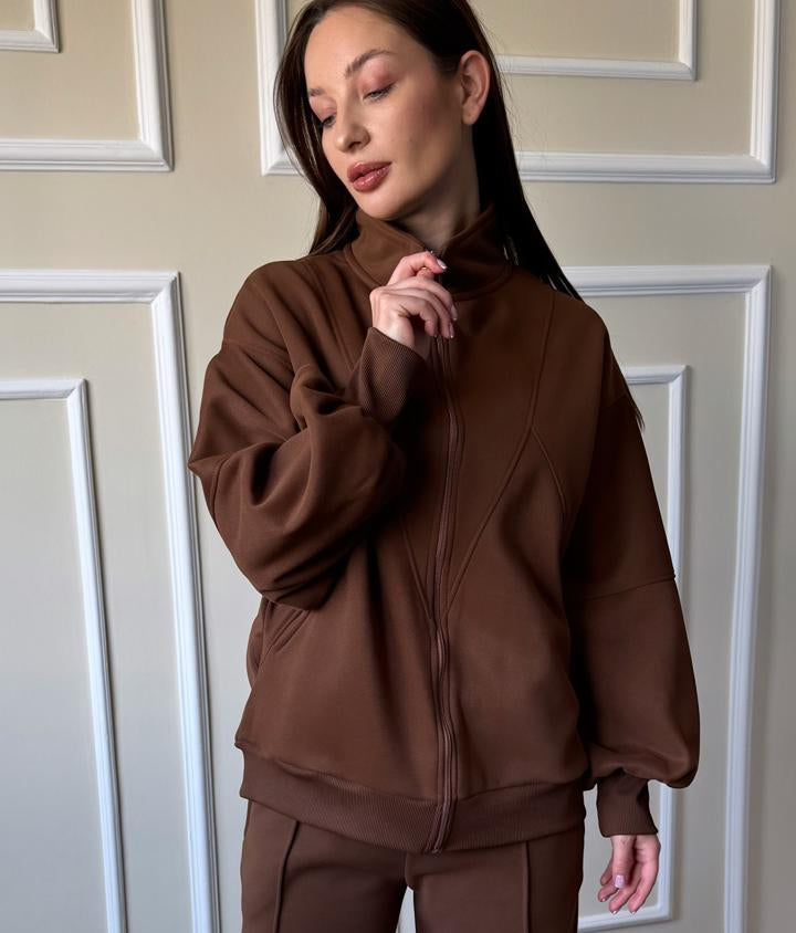 Soft Bomber Hooded Jacket In Light Brown
