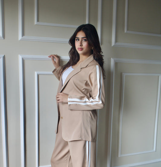 Side Strrip Blazer| Beige