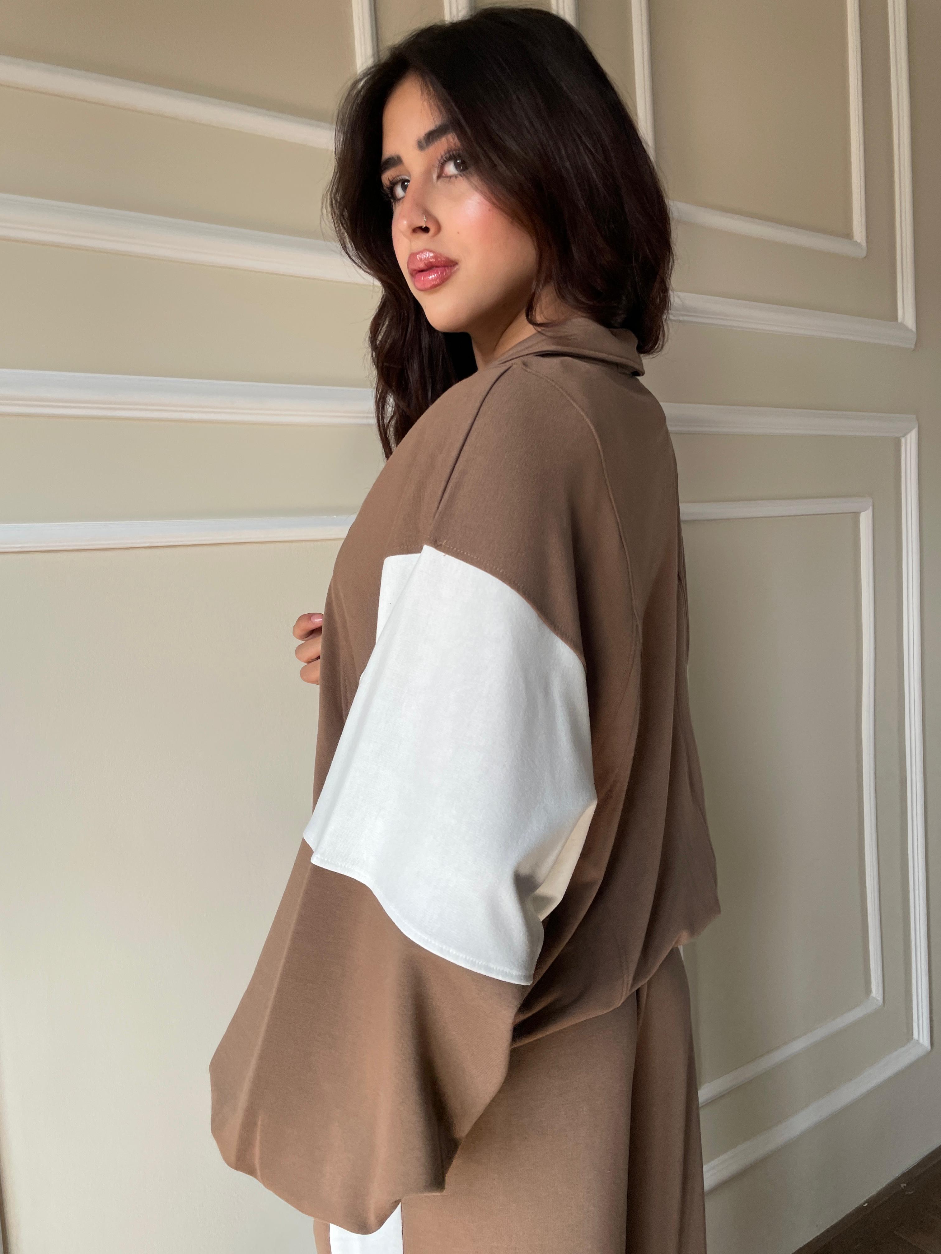 Color Block Jacket In Brown