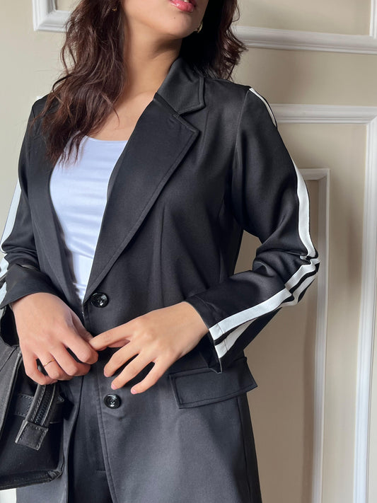 Side Strrip Blazer| Black