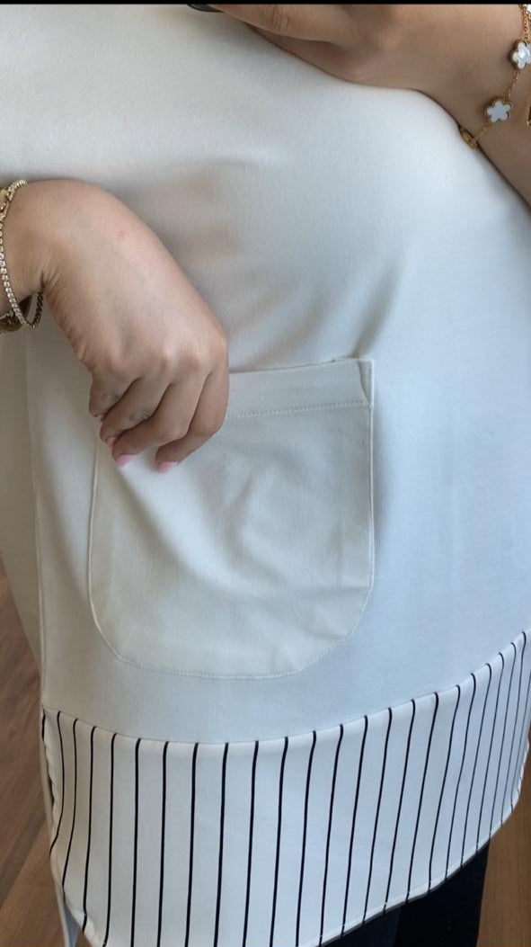 White Blouse With Black& White Stripes