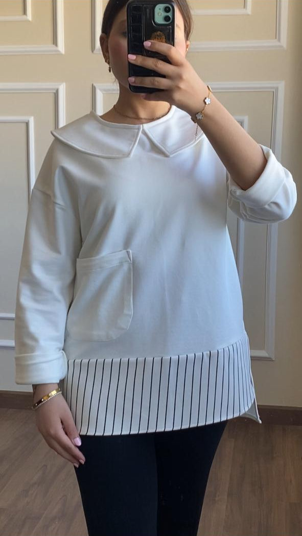 White Blouse With Black& White Stripes
