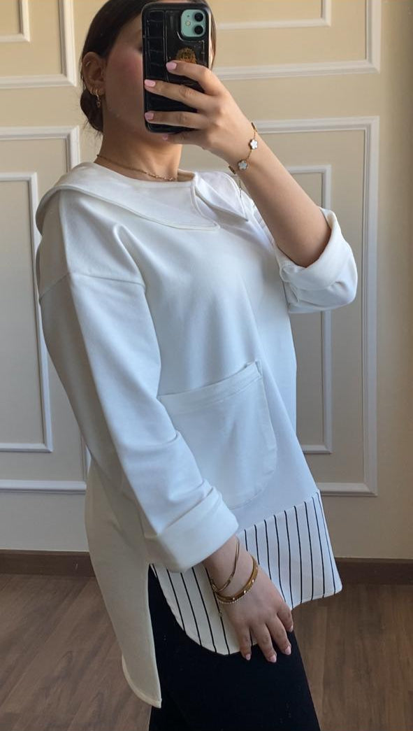 White Blouse With Black& White Stripes